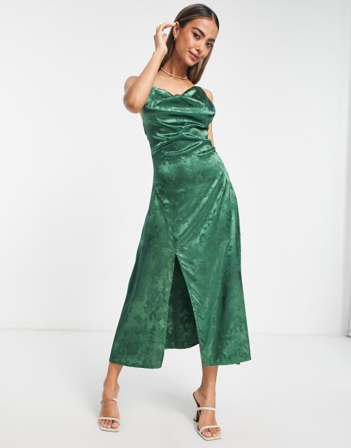 Glamorous Bloom - Asymmetrische jacquard midi-jurk met bandjes in groen, 4 van 4