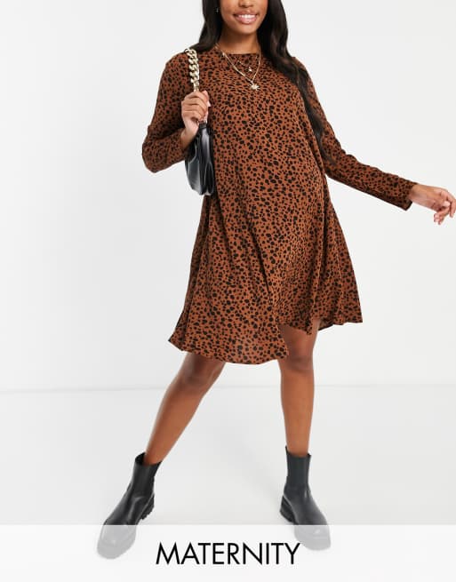Glamorous – Bloom – Ausgestelltes Kleid in A-Linie und Braun mit Animalprint
