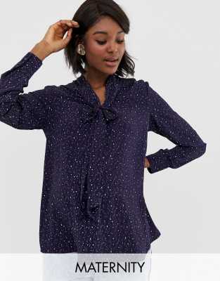 Glamorous Bloom Blouse With Pussybow In Star Print-navy