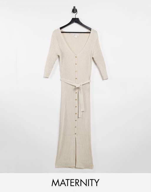 Glamorous Bloom button through midi dress with tie waist in rib