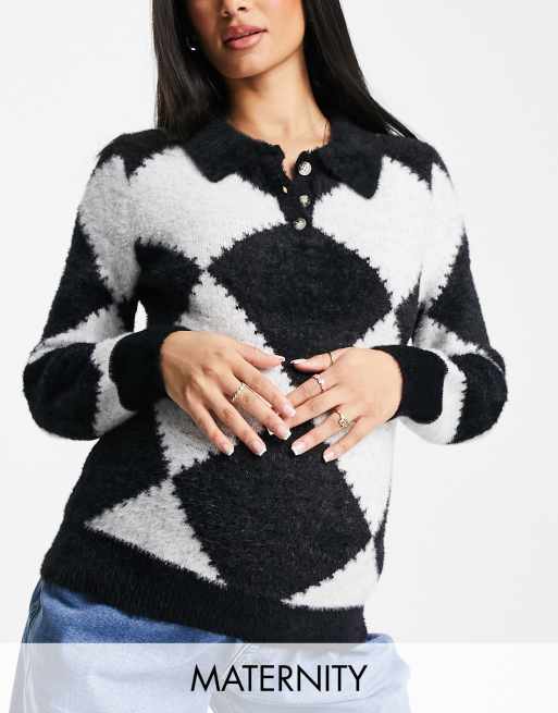 Glamorous Bloom cropped jumper with baloon sleeves in monochrome diamond