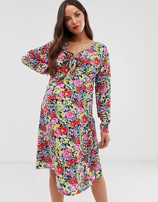 Glamorous Bloom long sleeve dress with tie front in vintage floral | ASOS