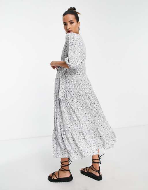 Glamorous Bloom long sleeve wrap midi dress in black daisy | ASOS