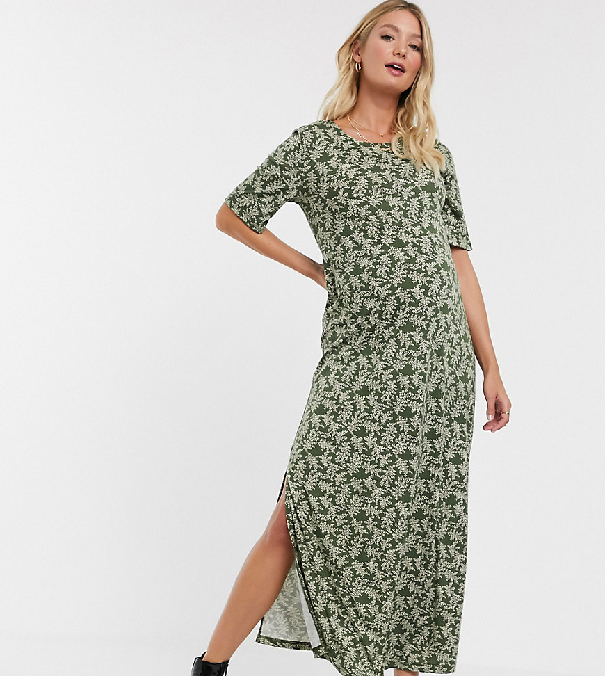Glamorous Bloom maxi t-shirt dress in ditsy floral-Green
