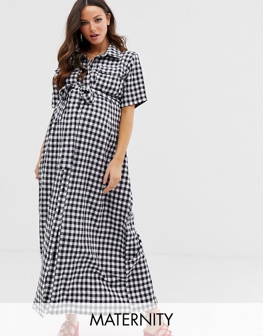 Glamorous Bloom midaxi shirt dress with tie waist in gingham
