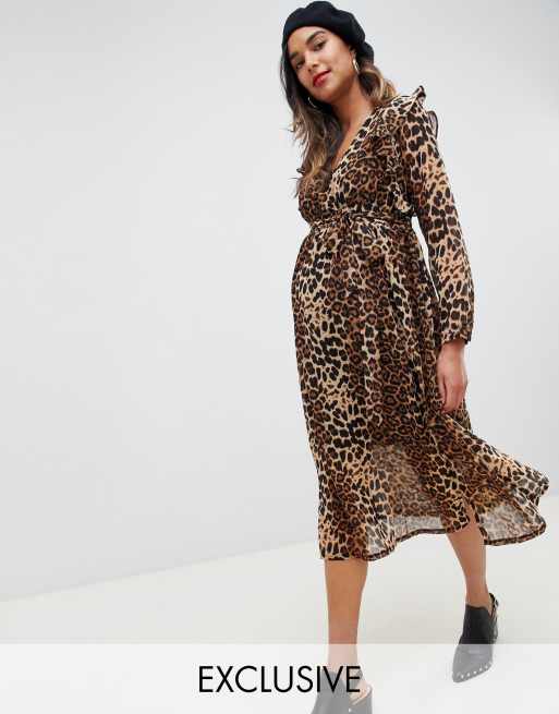 Glamorous Bloom midi wrap dress in leopard print