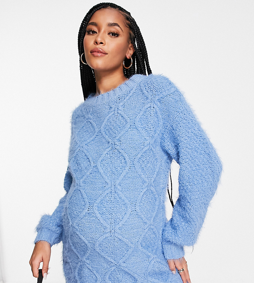 Glamorous Bloom Oversized Knitted Sweater In Blue Cable-blues