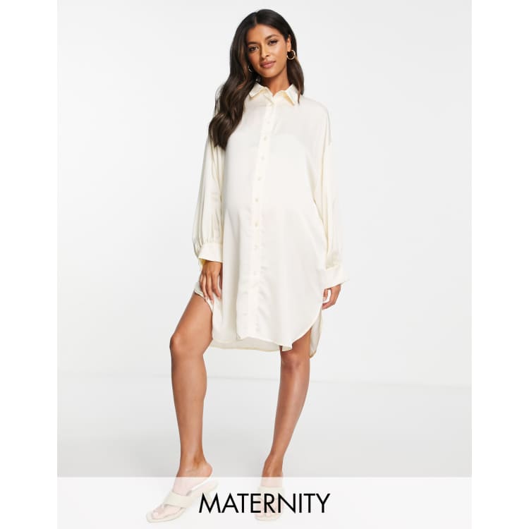 long sleeve button down ruched shirt dress in cream Glamorous Bloom oversized satin IMG-CROP For cooler days ARRANGE backless lace draped White shirt Mens Size:54