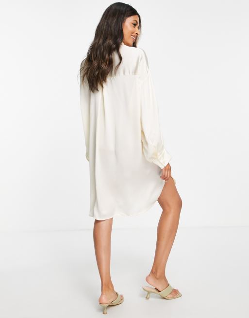 beige satin shirt dress Luxurious Light Beige Satin Shirt Dress