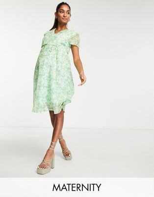 Glamorous Bloom short sleeve mini wrap tea dress in apple ditsy floral