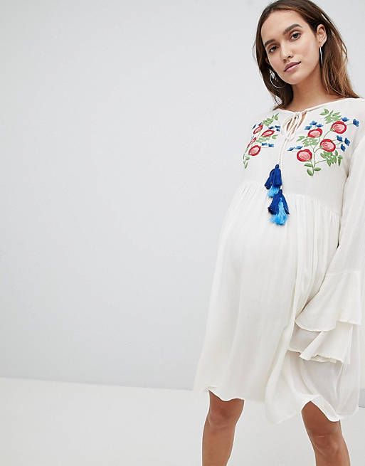 Glamorous Bloom Smock Dress With Tiered Sleeve And Embroidery
