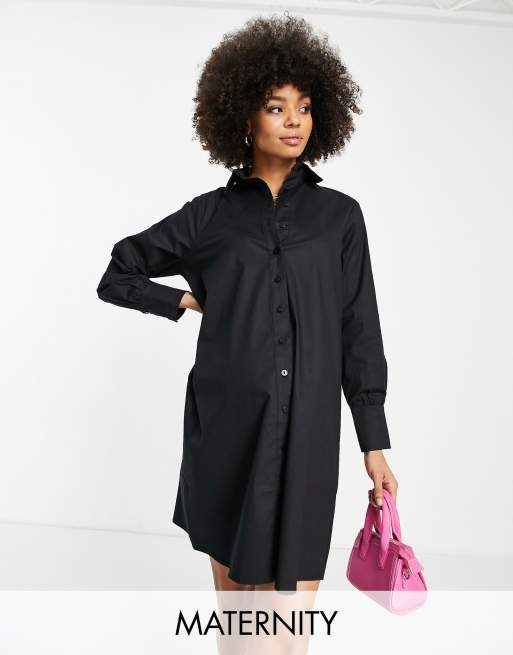 Glamorous Bloom tie waist shirt dress in black | ASOS