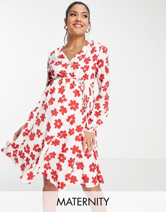 Glamorous Bloom V-neck mini wrap dress in red floral