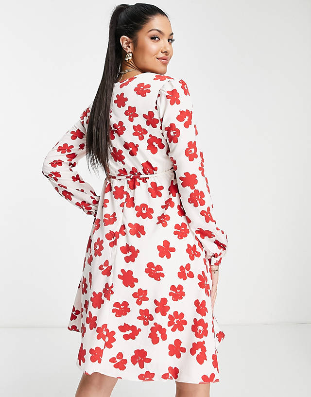 Glamorous Bloom V-neck mini wrap dress in red floral GN8148