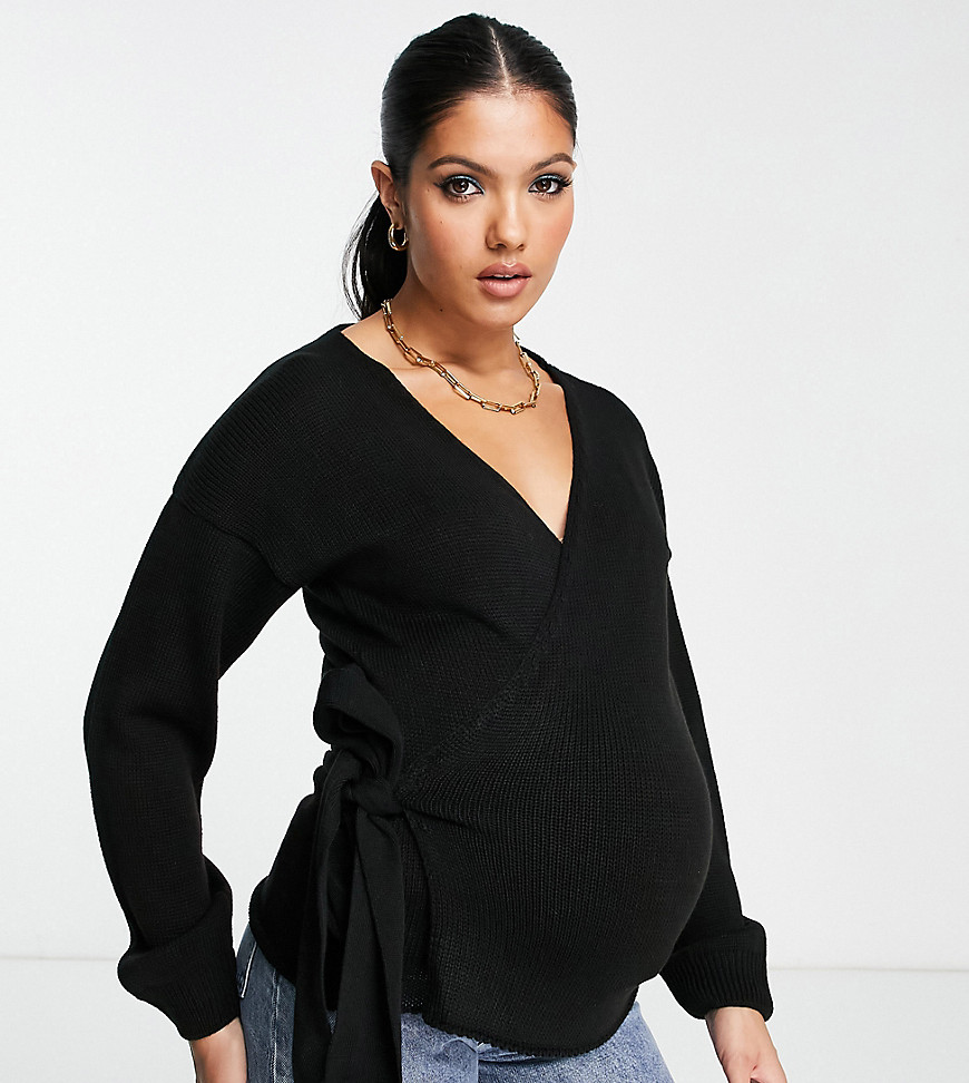 Glamorous Bloom Wrap Front Chunky Cardigan In Black