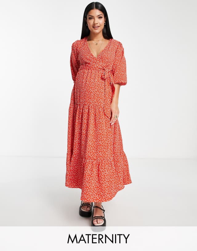 Glamorous Bloom wrap maxi dress in red ditsy floral