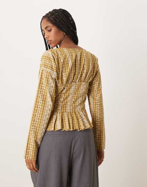 Glamorous - Blouse cintrée à la taille à carreaux - Jaune, 4 de 4