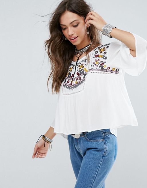 Glamorous Blouse Décontractée Style Festival Ornée De Miroirs Asos 