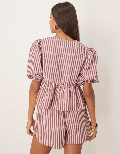 Glamorous - Blouse d'ensemble à manches bouffantes et nœuds - Rayures roses, 3 de 4