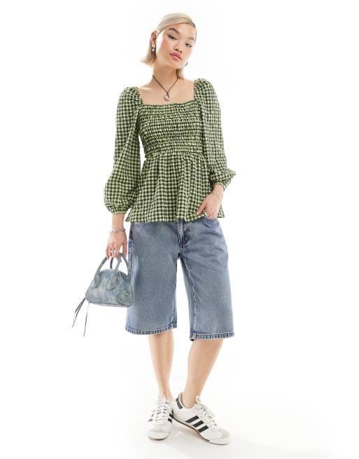Glamorous - Blouse froncée à carreaux avec encolure carrée et manches bouffantes, 3 de 4