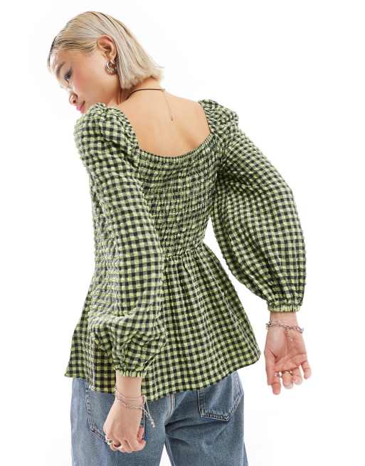 Glamorous - Blouse froncée à carreaux avec encolure carrée et manches bouffantes, 4 de 4
