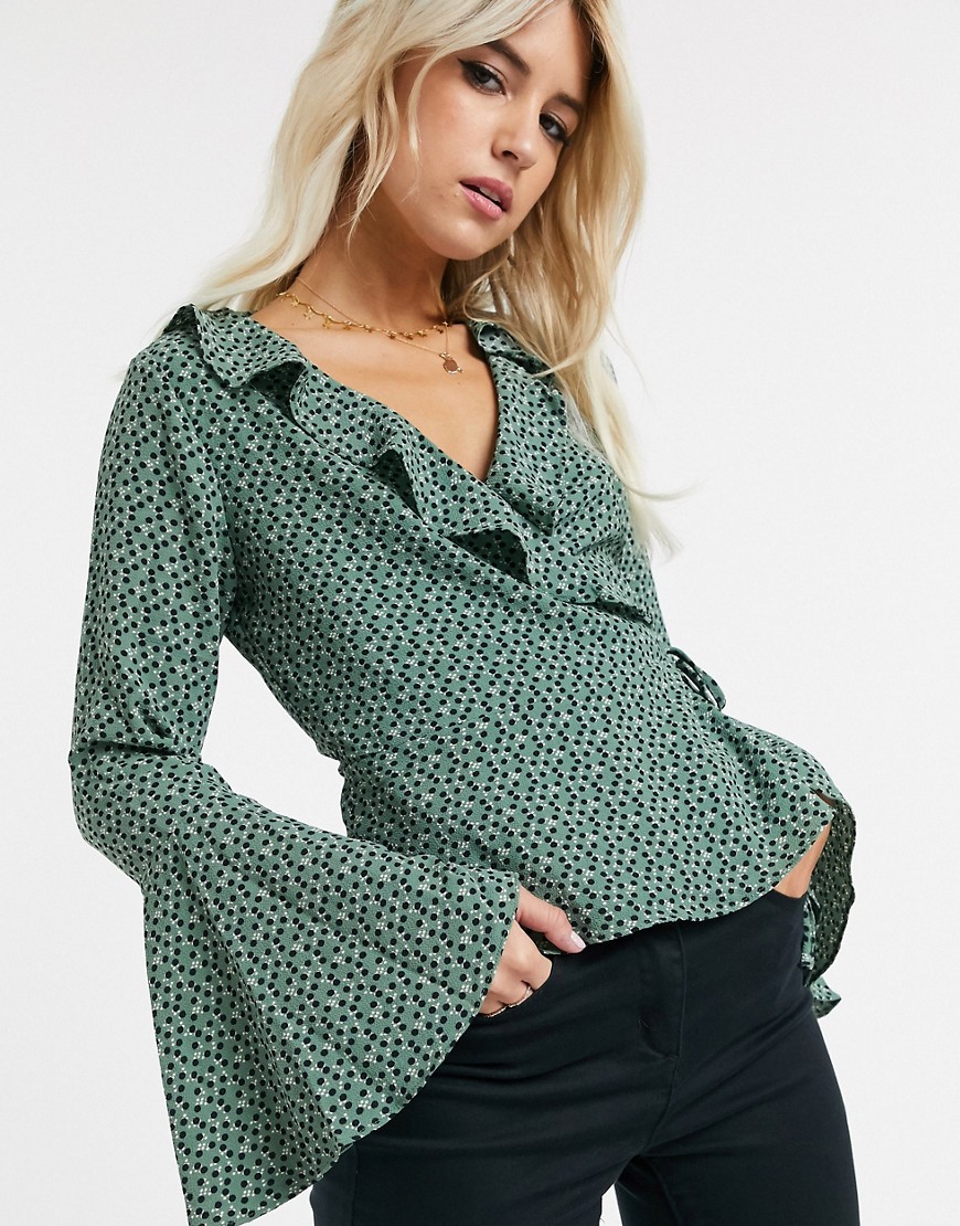 Glamorous - blouse met overslag vooraan en metallic stippen-groen