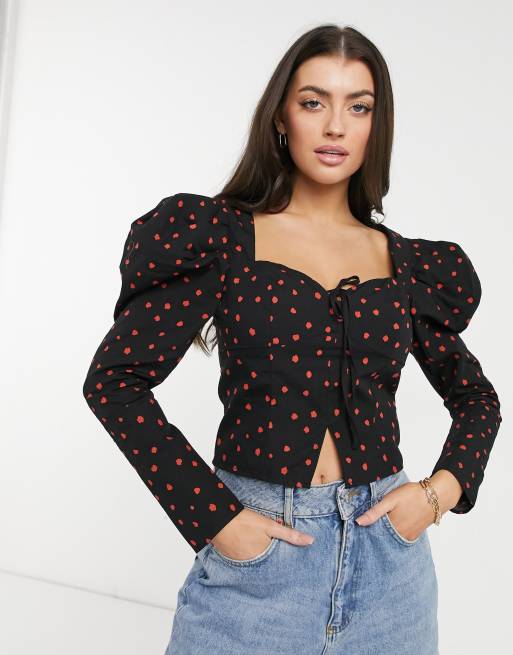 Glamorous - Blouse tendance folk à pois couleur cuivre et manches bouffantes