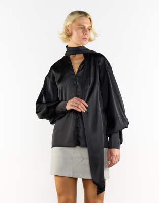 Glamorous Blouse With Tie-neck Bow Detail In Black