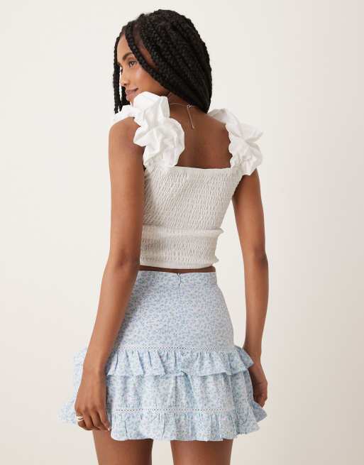 Glamorous Blue mini vintage rose ruffle mini skirt in blue mini