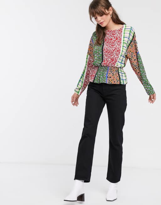 Glamorous – Blus med smockad midja och lapptäcksmönster i retrostil, 4 av 4