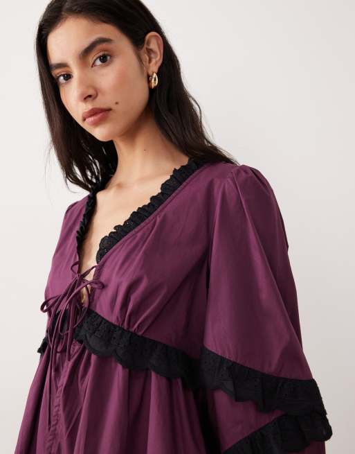 Glamorous - Blusa bohémien a maniche lunghe in pizzo viola intenso , 2 di 4