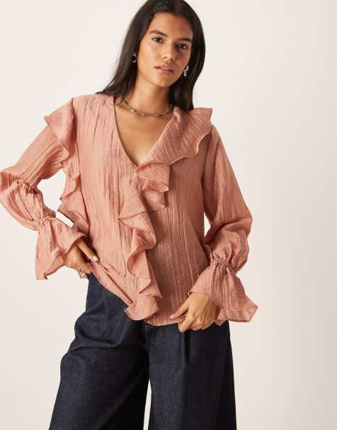 Glamorous - Blusa bohémien rosa cipria trasparente con volant - view 1