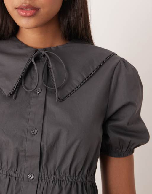 Glamorous - Blusa color grigio canna di fucile con arricciature, 3 di 4