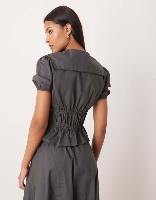 Glamorous - Blusa color grigio canna di fucile con arricciature, 4 di 4