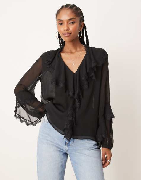 Glamorous - Blusa nera stile bohémien con volant - view 1