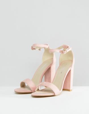 pink barely there block heels