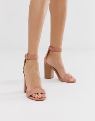 Glamorous blush stacked square toe heeled sandals ASOS