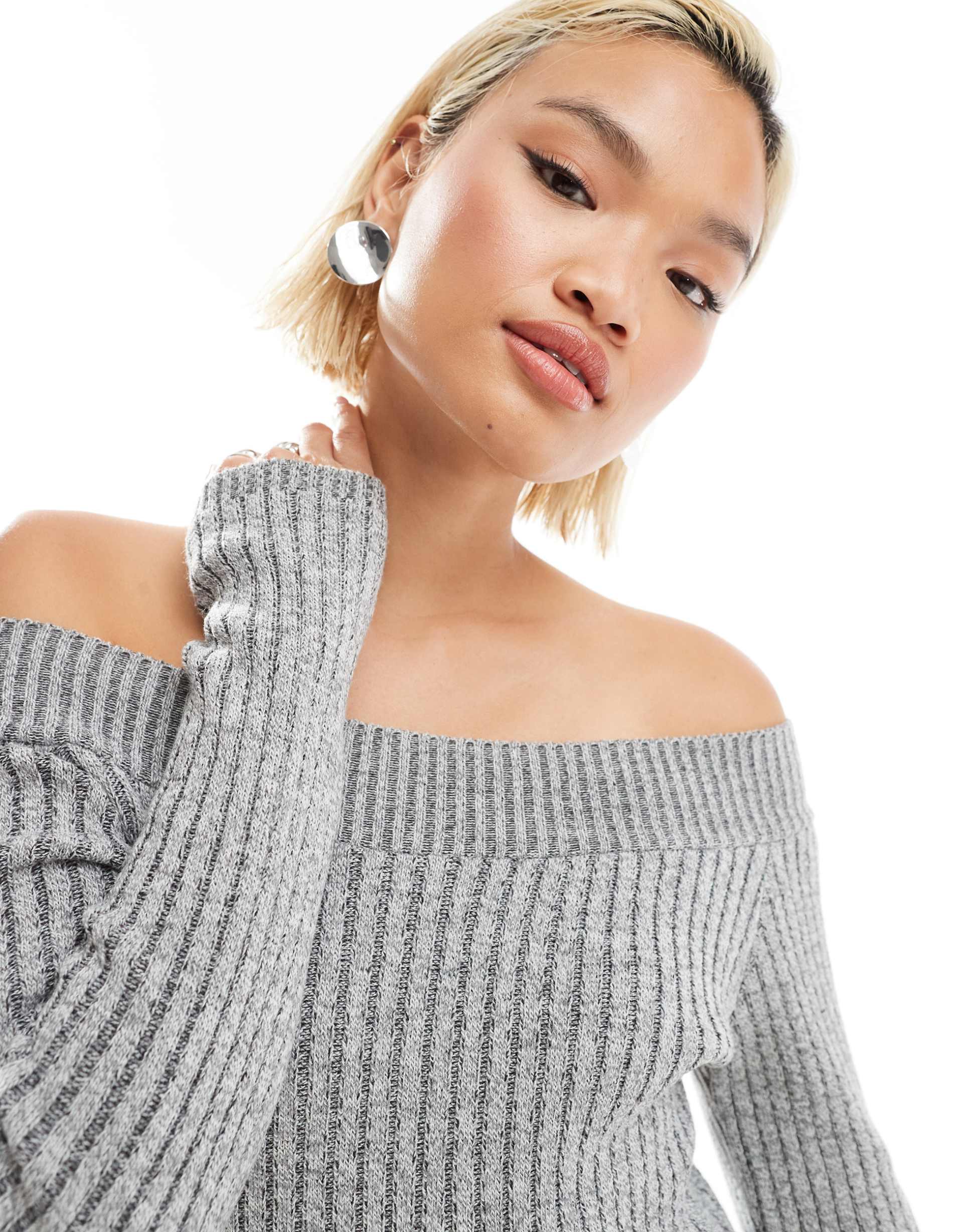 glamorous boat neck knitted mini dress in gray heather