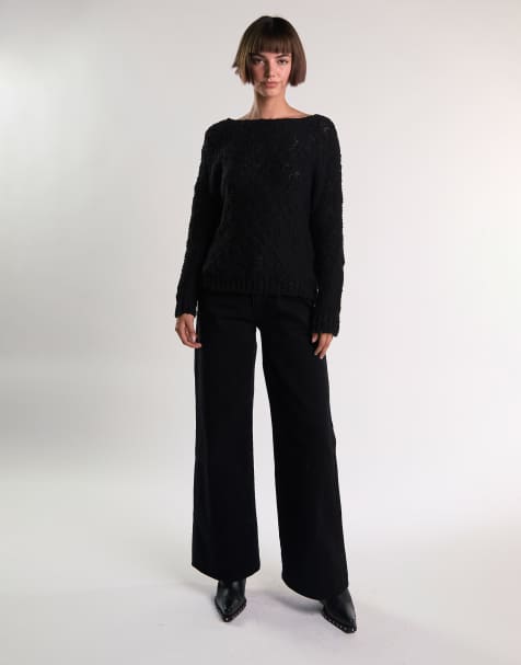 Glamorous Boat neck long sleeves tops in black - view 1