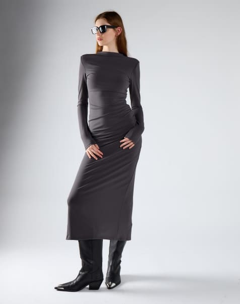 Glamorous Bodycon midi dress in dark grey