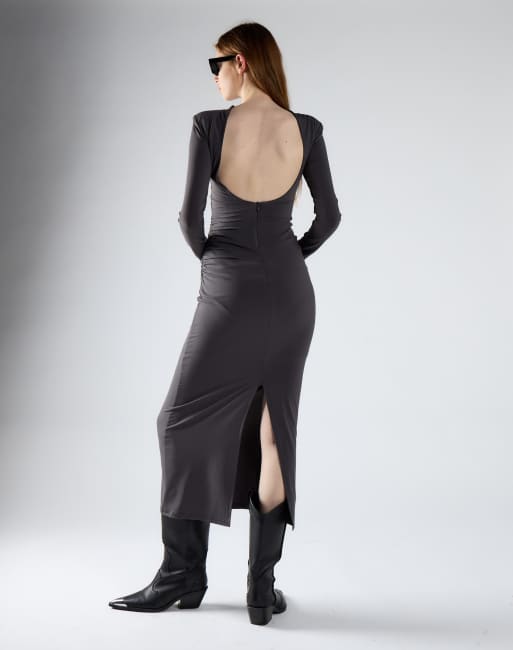 Glamorous Bodycon midi dress in dark grey, 2 of 4
