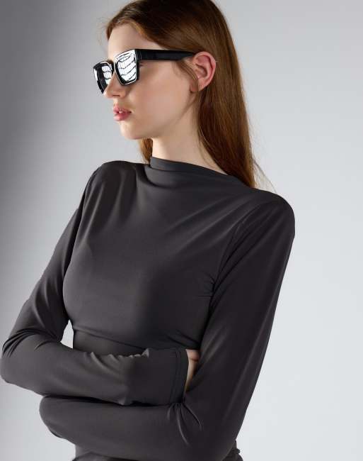 Glamorous Bodycon midi dress in dark grey, 4 of 4