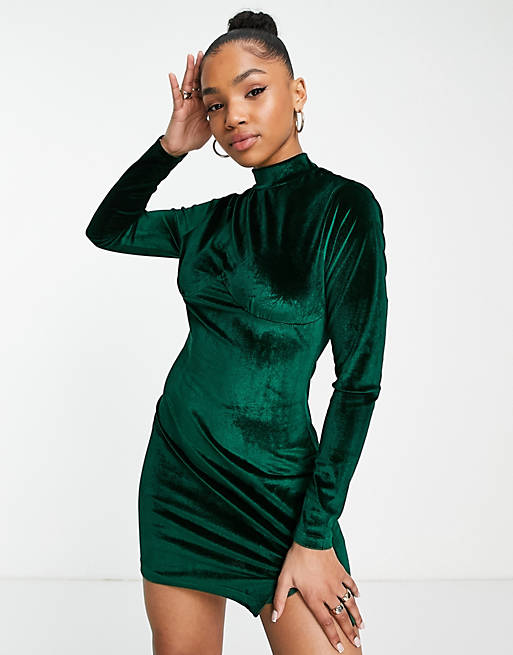 Glamorous bodycon mini dress in green velvet