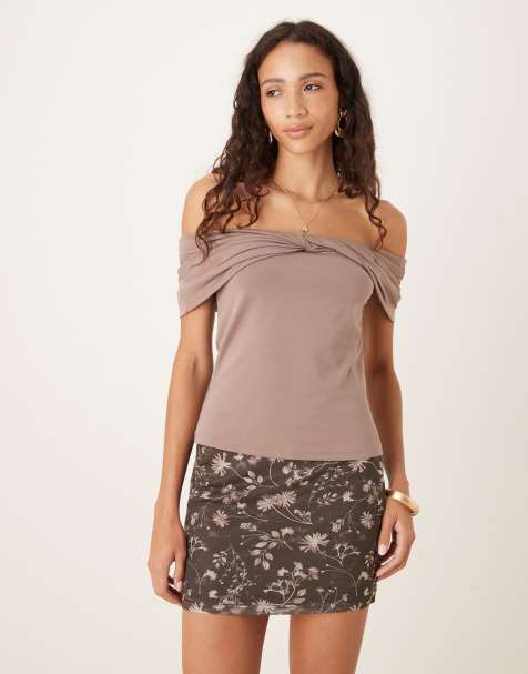 Glamorous Bodycon mini skirt in brown floral mesh