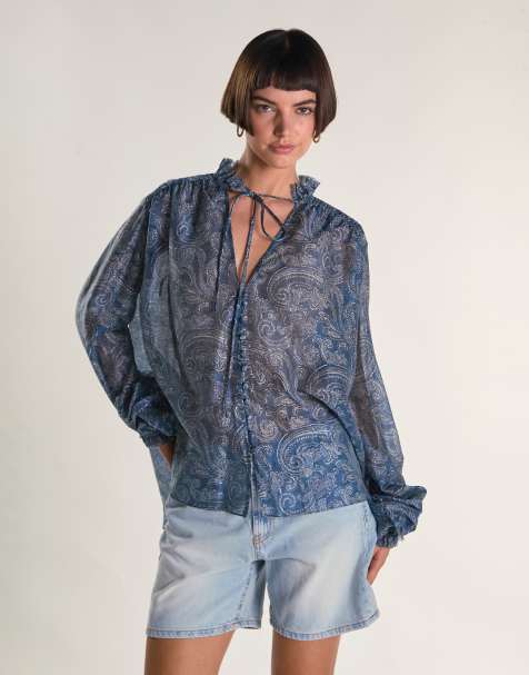 Glamorous Boho blouse in blue paisley