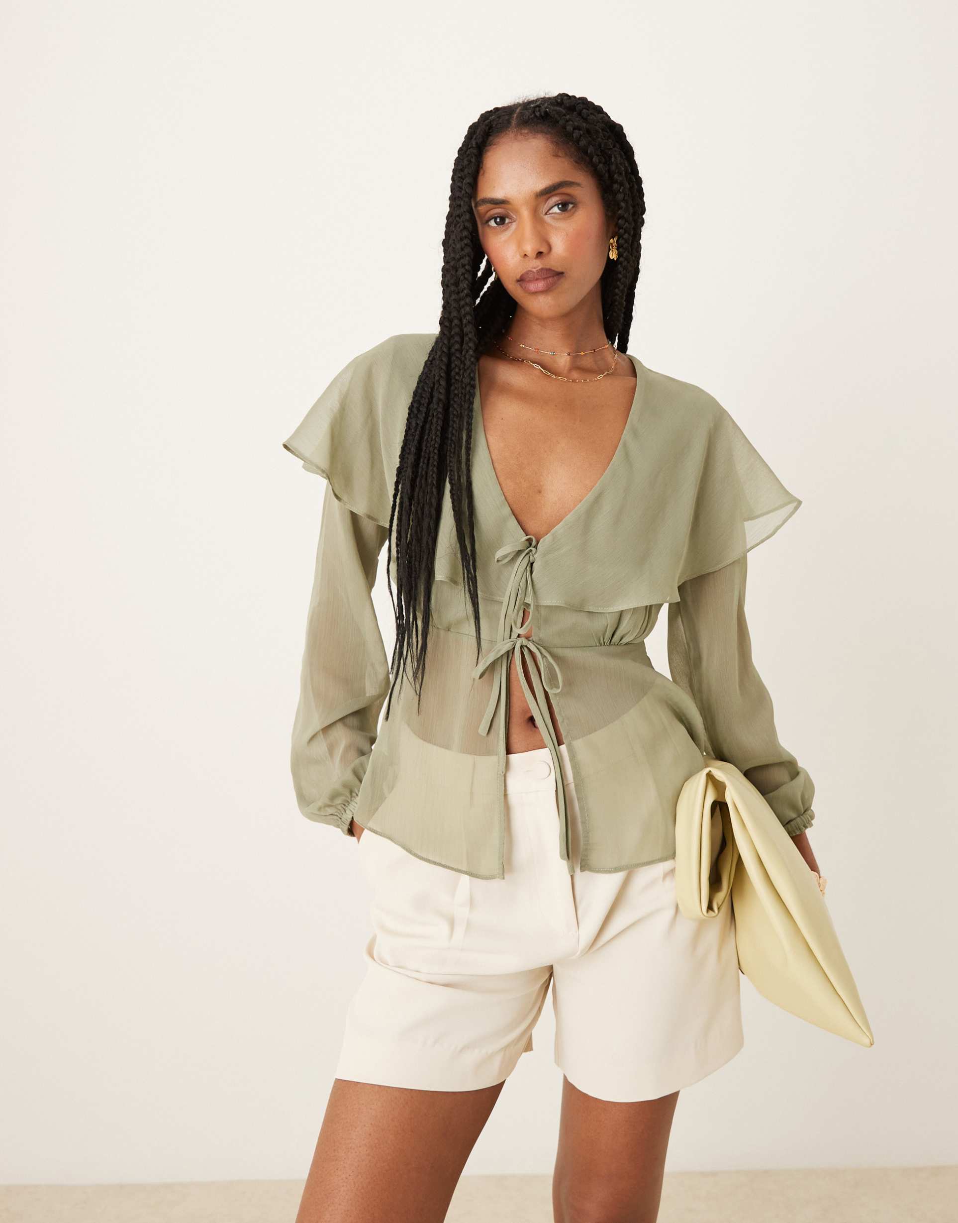 glamorous boho blouse in sage green