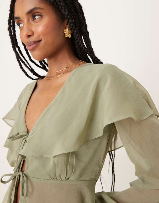 Glamorous - Boho blouse in saliegroen, 2 van 4