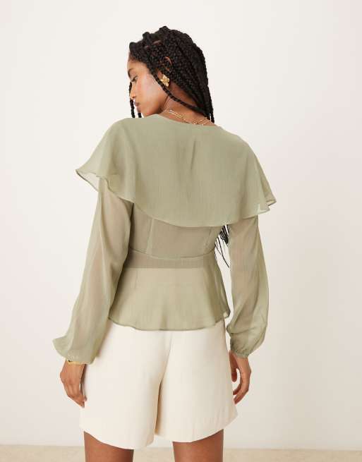 Glamorous - Boho blouse in saliegroen, 3 van 4