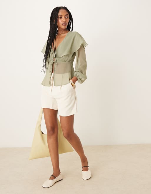 Glamorous - Boho blouse in saliegroen, 4 van 4