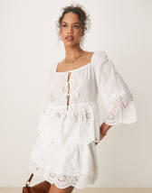 ASOS DESIGN shirred puff sleeves peplum hem top in ivory